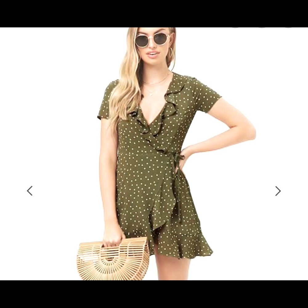 Green polka dot wrap around dress